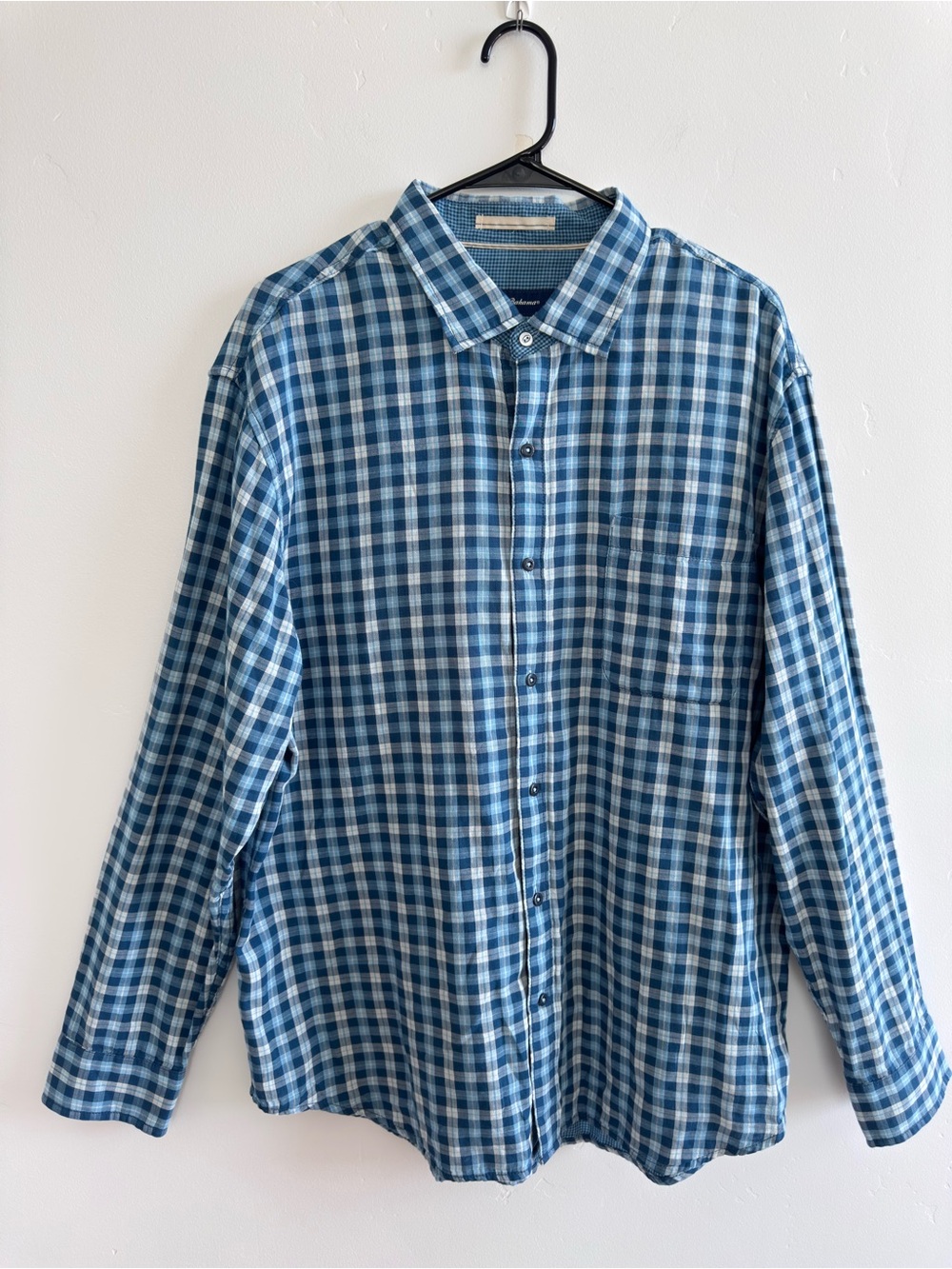 Tommy Bahama Copatana Plaid Shirt Men’s XL Double Layer Cotton Blue Long Sleeve